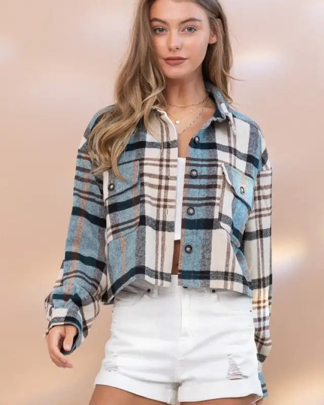 Plaid Crop Shirt Jacket