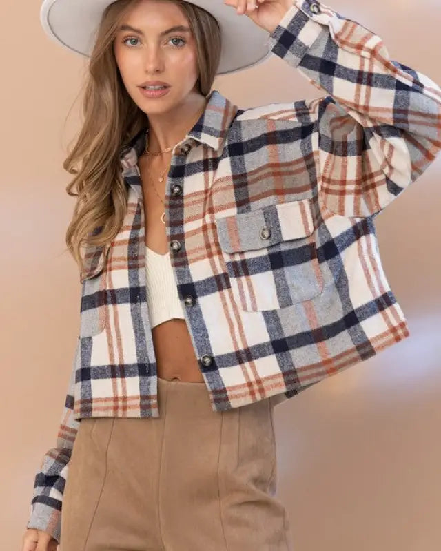 Plaid Crop Shirt Jacket