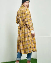 PLAID PRINT COLLAR LONG SHIRT DRESS - Dresses