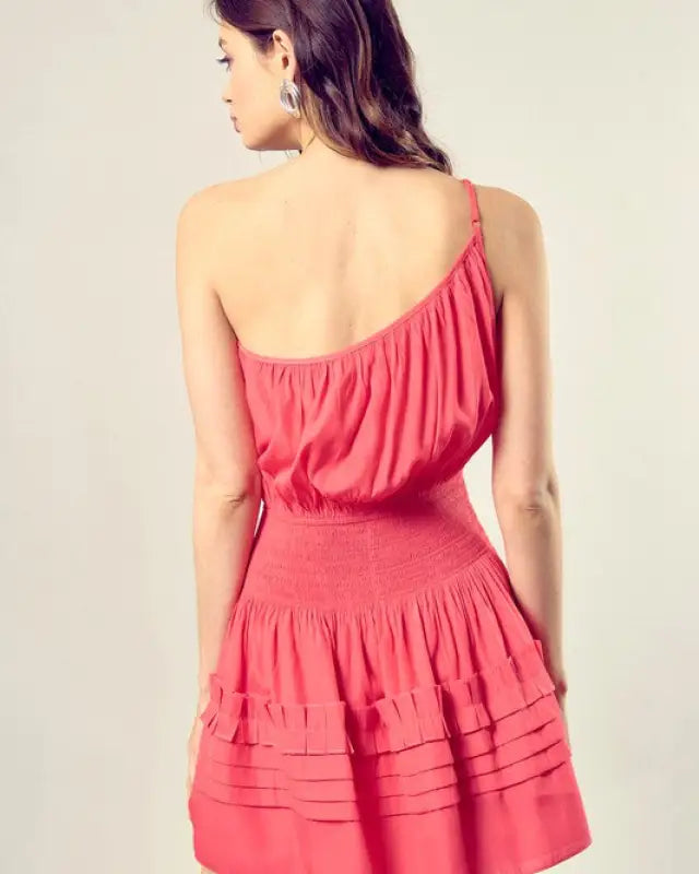 Pleated Detail One Shoulder Cami Dress