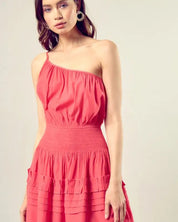 Pleated Detail One Shoulder Cami Dress