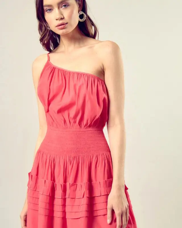 Pleated Detail One Shoulder Cami Dress