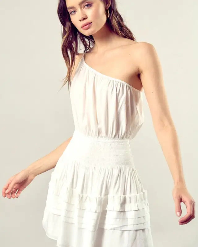 Pleated Detail One Shoulder Cami Dress