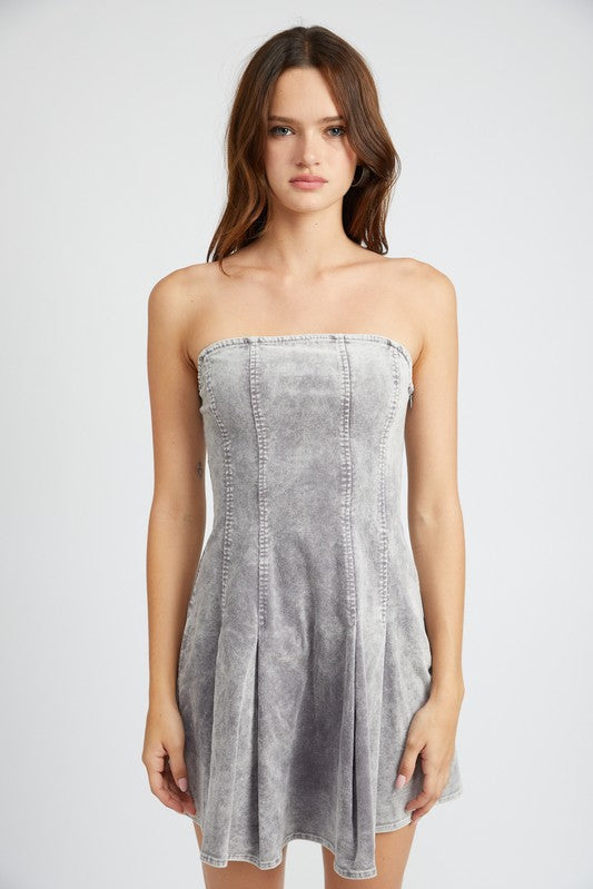 Pleated Strapless Mini Dress