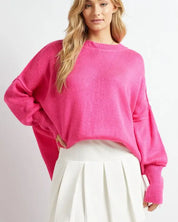 Plus Solid Boat Neck Long Sleeve Sweater