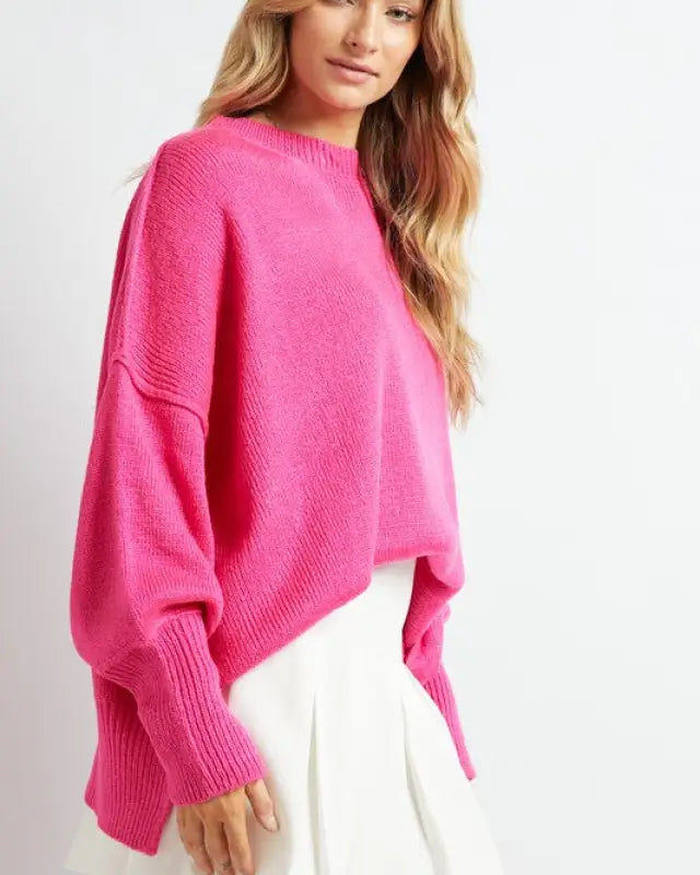 Plus Solid Boat Neck Long Sleeve Sweater