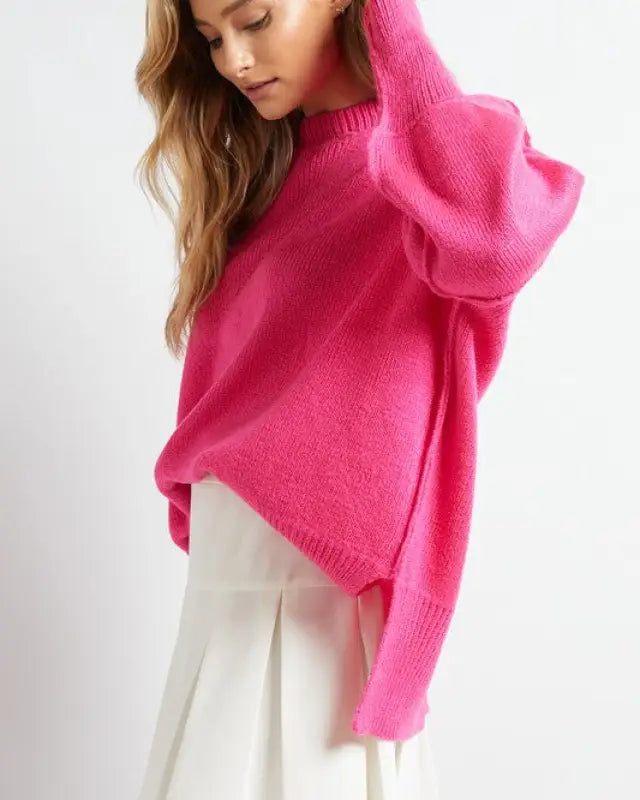 Plus Solid Boat Neck Long Sleeve Sweater