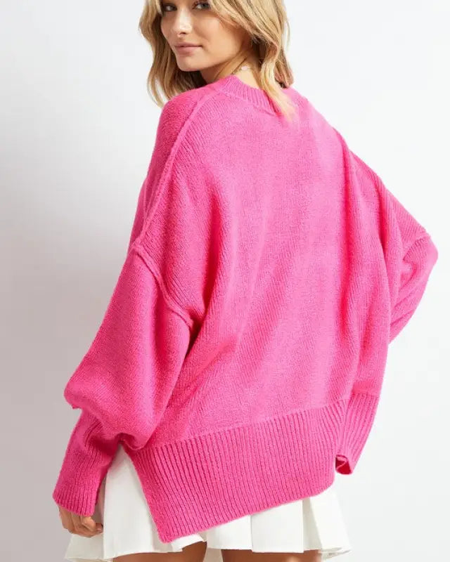 Plus Solid Boat Neck Long Sleeve Sweater