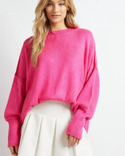 Plus Solid Boat Neck Long Sleeve Sweater