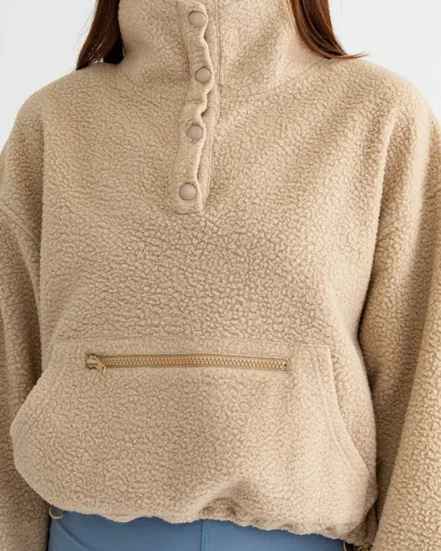 Pocket Detail Boxy Fleece Pullover Sweater