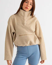 Pocket Detail Boxy Fleece Pullover Sweater