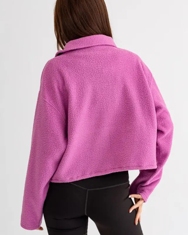 Pocket Detail Boxy Fleece Pullover Sweater