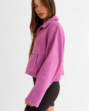 Pocket Detail Boxy Fleece Pullover Sweater