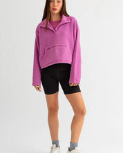 Pocket Detail Boxy Fleece Pullover Sweater