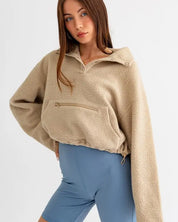 Pocket Detail Boxy Fleece Pullover Sweater