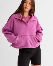 Pocket Detail Boxy Fleece Pullover Sweater