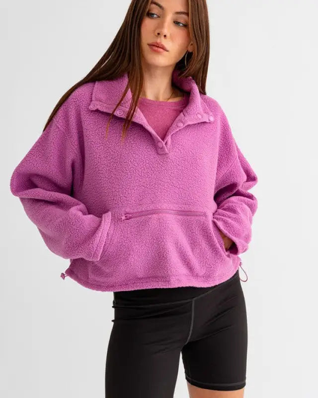 Pocket Detail Boxy Fleece Pullover Sweater