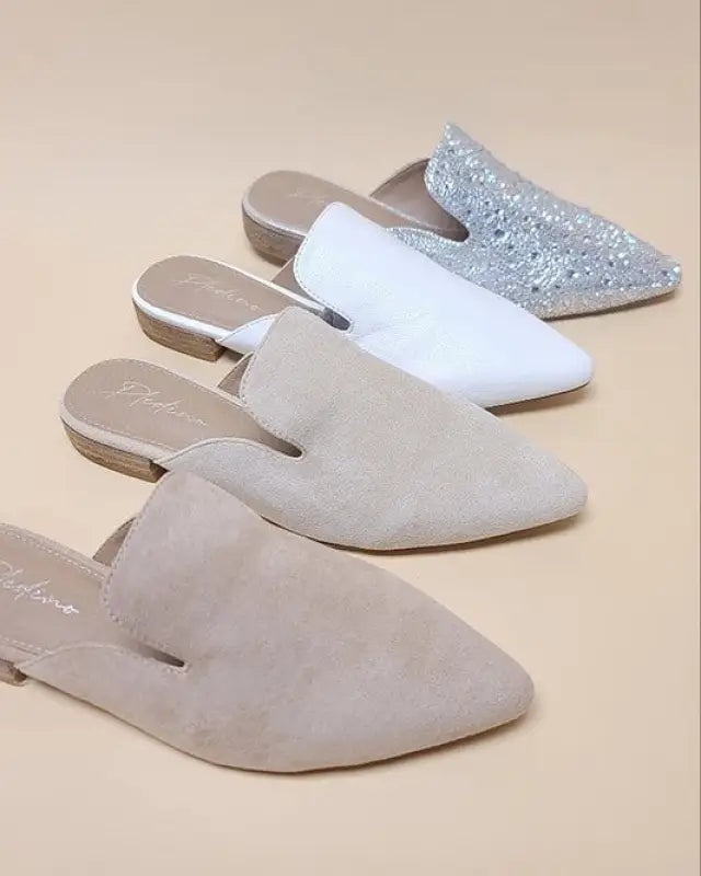 Pointed Toe Slip On Mule Flats