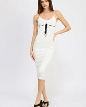 POINTELLE RIB SLEEVELESS DRESS - WHITE / S