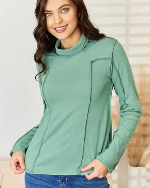 Pol Exposed Seam Long Sleeve Knit Top