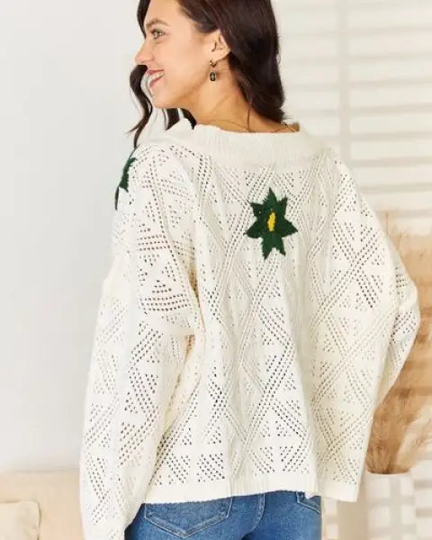 Pol Floral Embroidered Pattern V-Neck Sweater