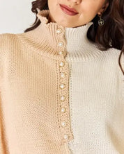 Pol Pearl Detail Contrast Turtleneck Sweater