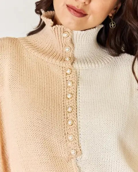 Pol Pearl Detail Contrast Turtleneck Sweater