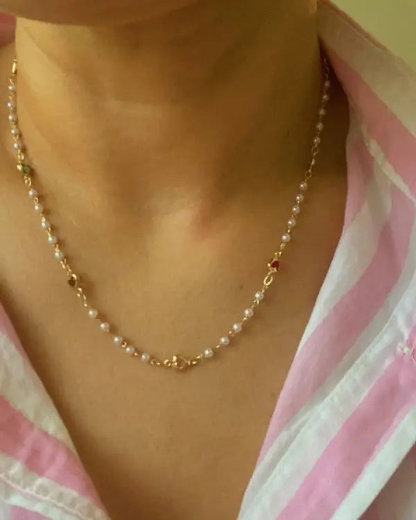 Precious Mini Heart Pearl Chain Necklace