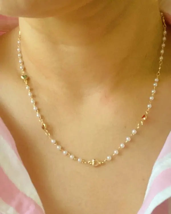 Precious Mini Heart Pearl Chain Necklace