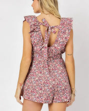 Printed Button Down V-Neck Mini Romper