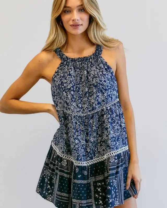 Printed Halter Neck Mini Dress