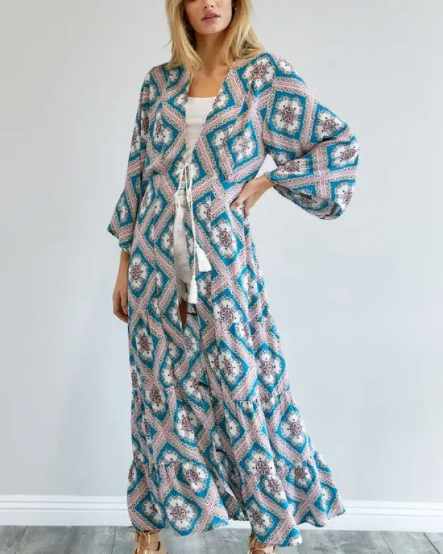 Printed Long Sleeve Loose Kimono