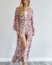 Printed Long Sleeve Loose Kimono