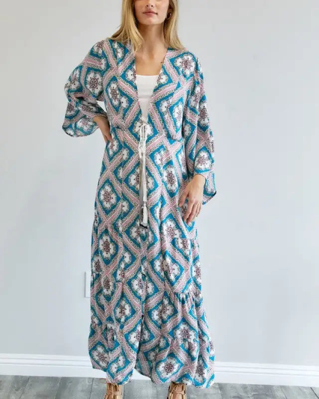 Printed Long Sleeve Loose Kimono