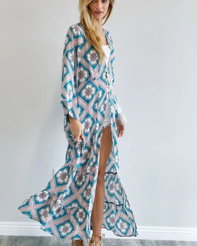 Printed Long Sleeve Loose Kimono