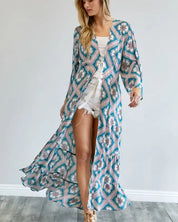 Printed Long Sleeve Loose Kimono