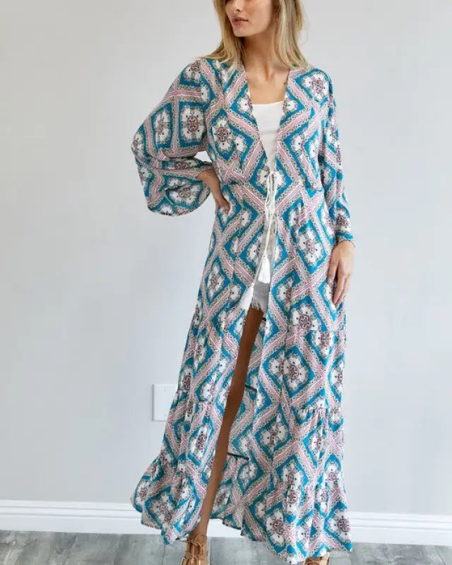 Printed Long Sleeve Loose Kimono