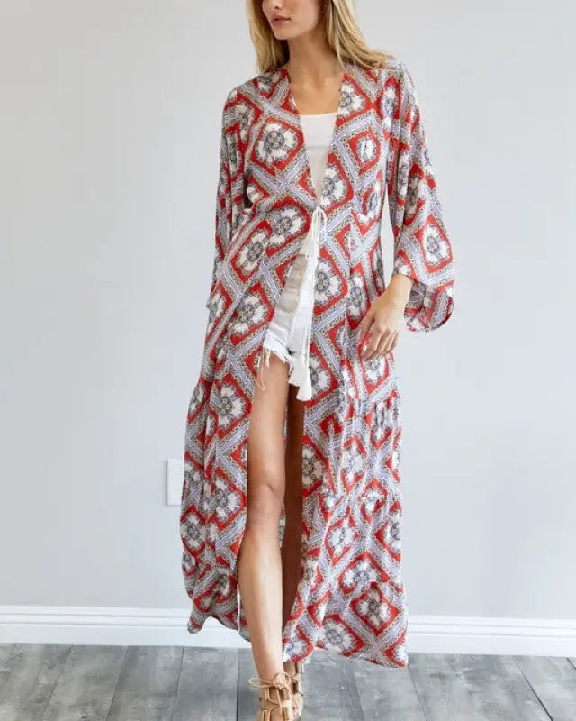 Printed Long Sleeve Loose Kimono