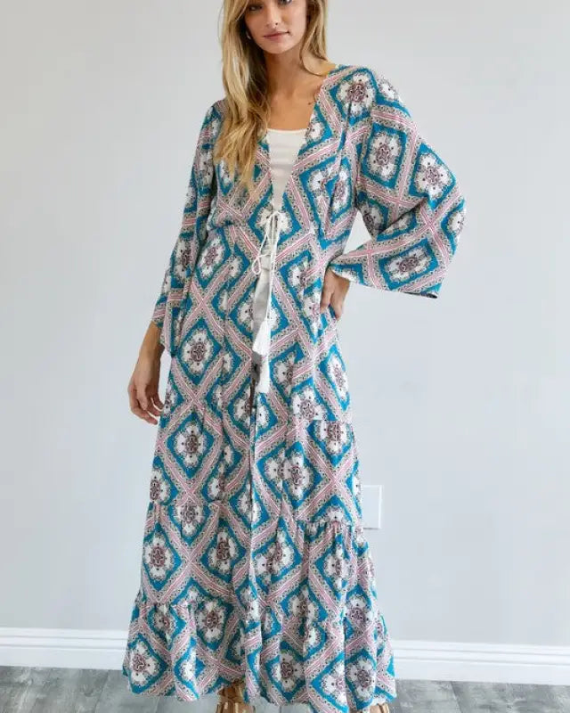 Printed Long Sleeve Loose Kimono