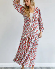 Printed Long Sleeve Loose Kimono