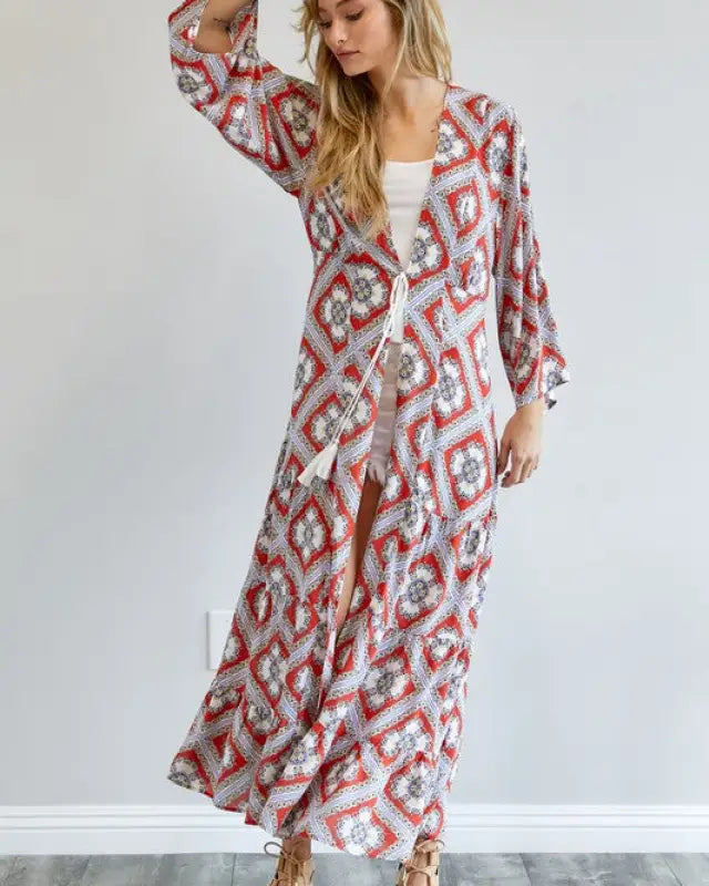 Printed Long Sleeve Loose Kimono