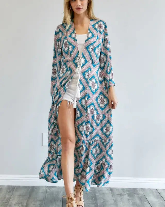 Printed Long Sleeve Loose Kimono