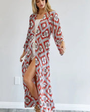 Printed Long Sleeve Loose Kimono