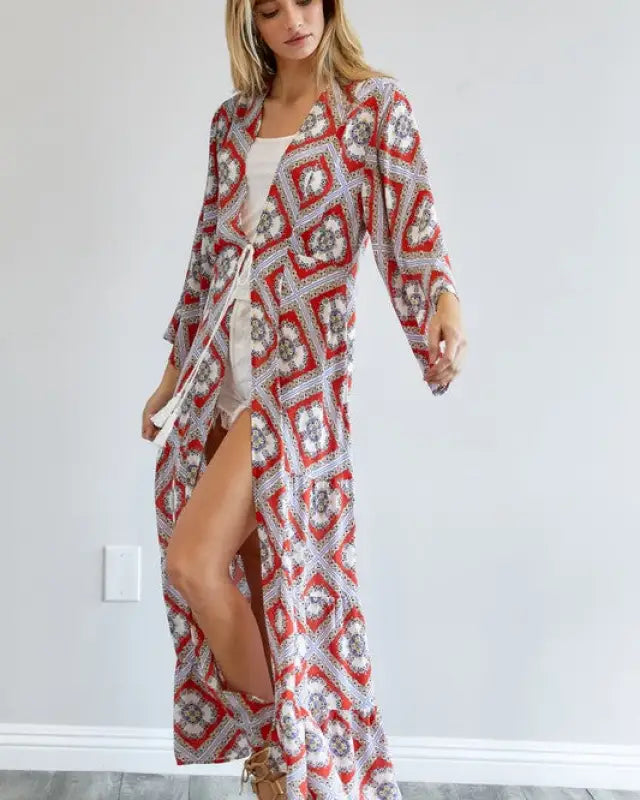 Printed Long Sleeve Loose Kimono