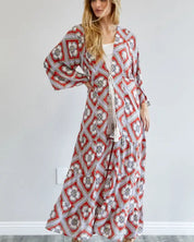 Printed Long Sleeve Loose Kimono