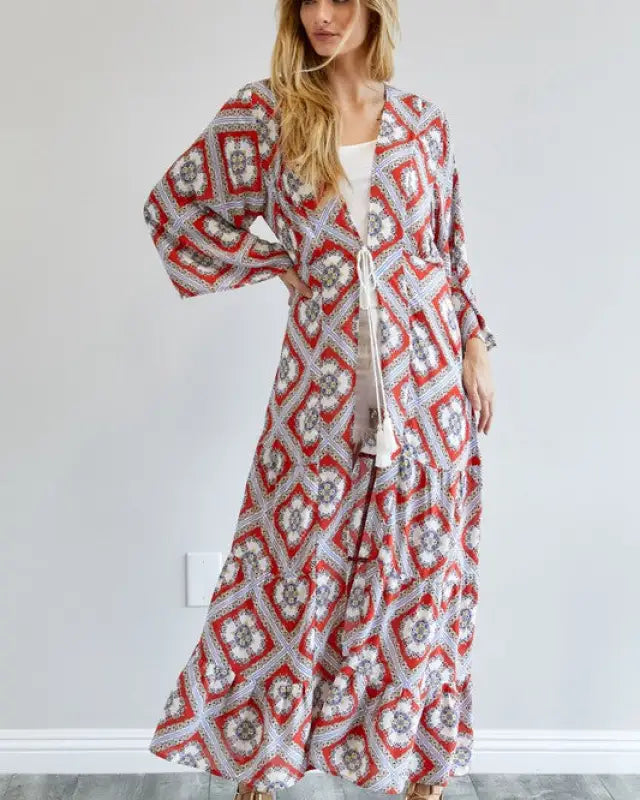 Printed Long Sleeve Loose Kimono