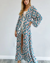 Printed Long Sleeve Loose Kimono