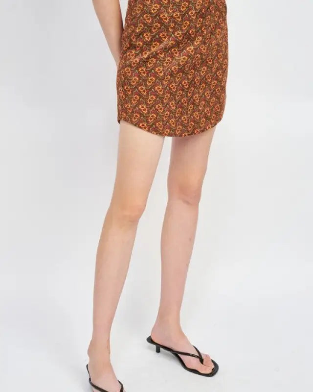 PRINTED MINI SKIRT WITH CURVED HEM