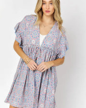 Printed Short Sleeve Ruffle Kimono