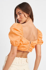 Puff Sleeve Crop Top With Ruched Detail